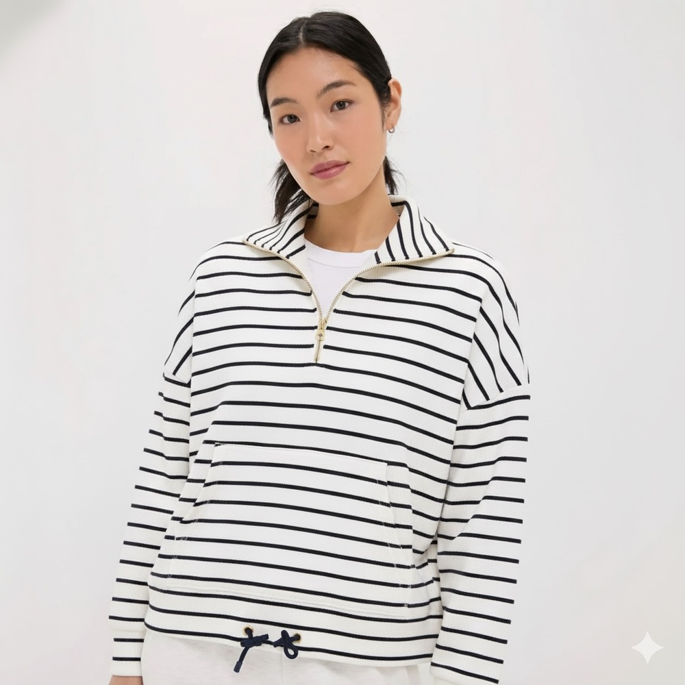 Pomander Place Tuckernuck Striped Ribbed Knit Half Zip Pullover Sweatshirt M